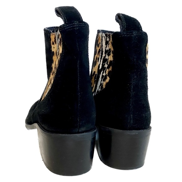 CROWN VINTAGE Black Suede Ankle Boots Animal Print on Side Shaft 2” Heel Size 8 - Picture 6 of 12